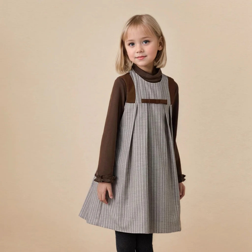 Childern Clothing  Warm Sweet Mori Girl Vintage Striped Cotton Tank Dress Sundress Gril O-neck Sleeveless Casual Vest Dresses