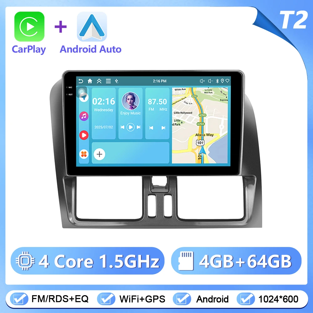 Podofo Draadloze Carplay Android Auto Radio voor VOLVO XC60 2008-2013 Auto Intelligent Systeem 6 + 128G WIFI GPS Navigatie Autostereo