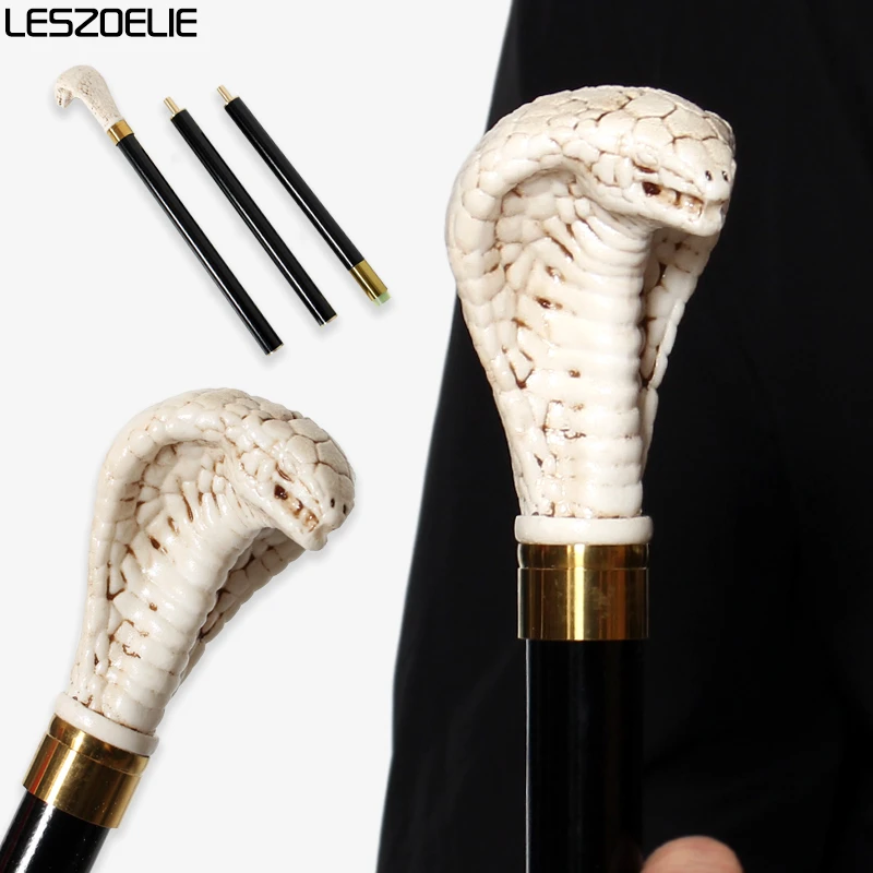 94cm Black German Beech Wooden Walking Stick with Cobra-Head 3-Piece Fashionable Decorative Cane Men And Women Party Accessory