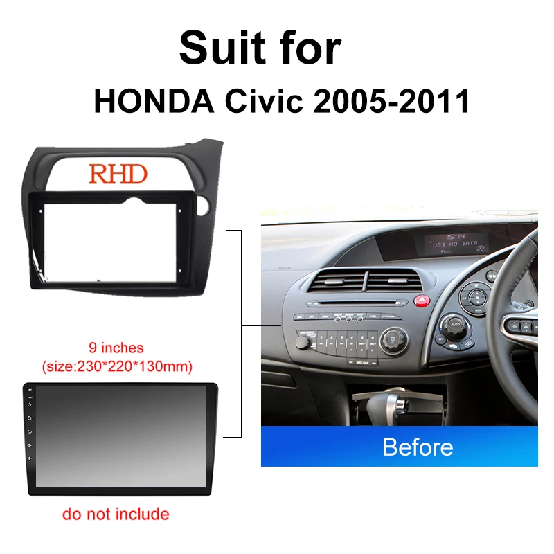 Car Radio Auto Stereo Dashboard Panel Mount Frame For HONDA Civic 2005 2011 2Din Fascia Installation Trim Kit Wire Harness