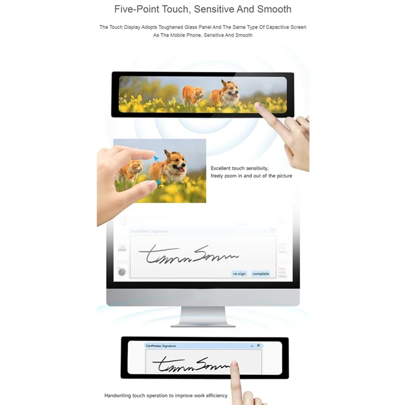 Elegante-11.9 Polegada tela capacitor ips display hd 320x1480 hi-fi alto-falante tela auxiliar do computador para raspberry pi, com toque d