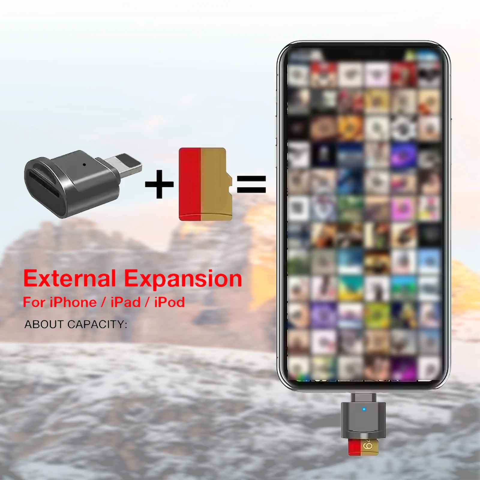 เครื่องอ่านการ์ด Micro SD iPhone/iPad - อะแดปเตอร์ OTG แบบ Plug-and-Play การขยายหน่วยความจําทันทีเข้ากันได้กับ iOS 13