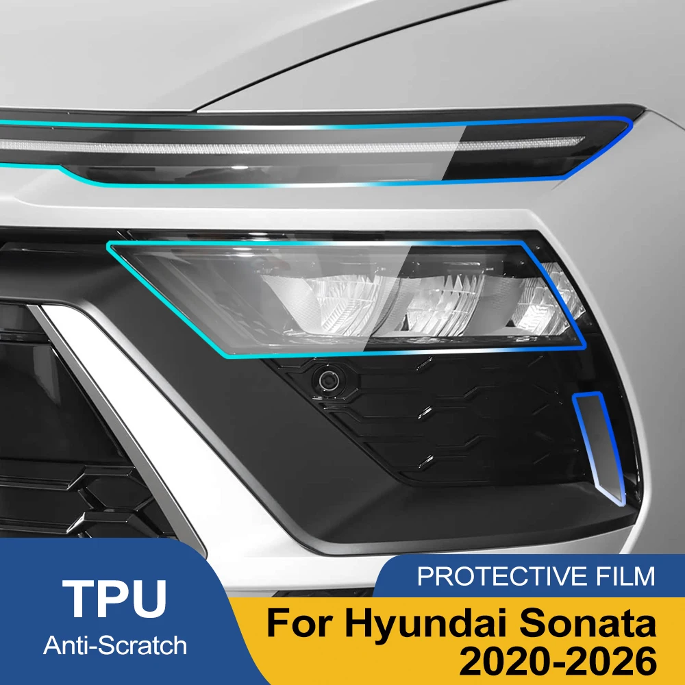 TPU Car Headlight Protective Film For Hyundai Sonata 2020-2026 Smoke Black Gloss Pre-Cut PPF Anti-Scratch Vinyl Wrap Cover Kit