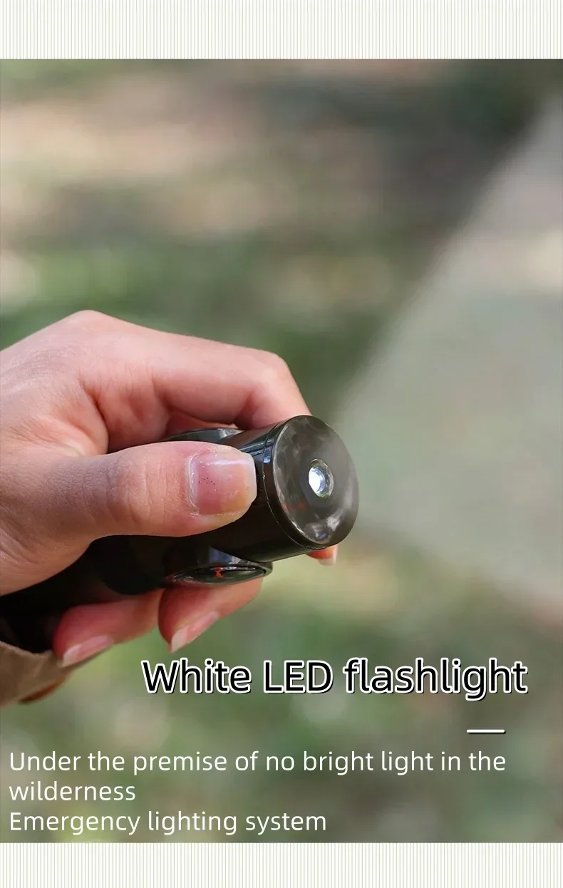 Jungle Survival Whistle with Compass Mirror Flashlight Magnifier LED Light Thermometer Storage Hiking Tool