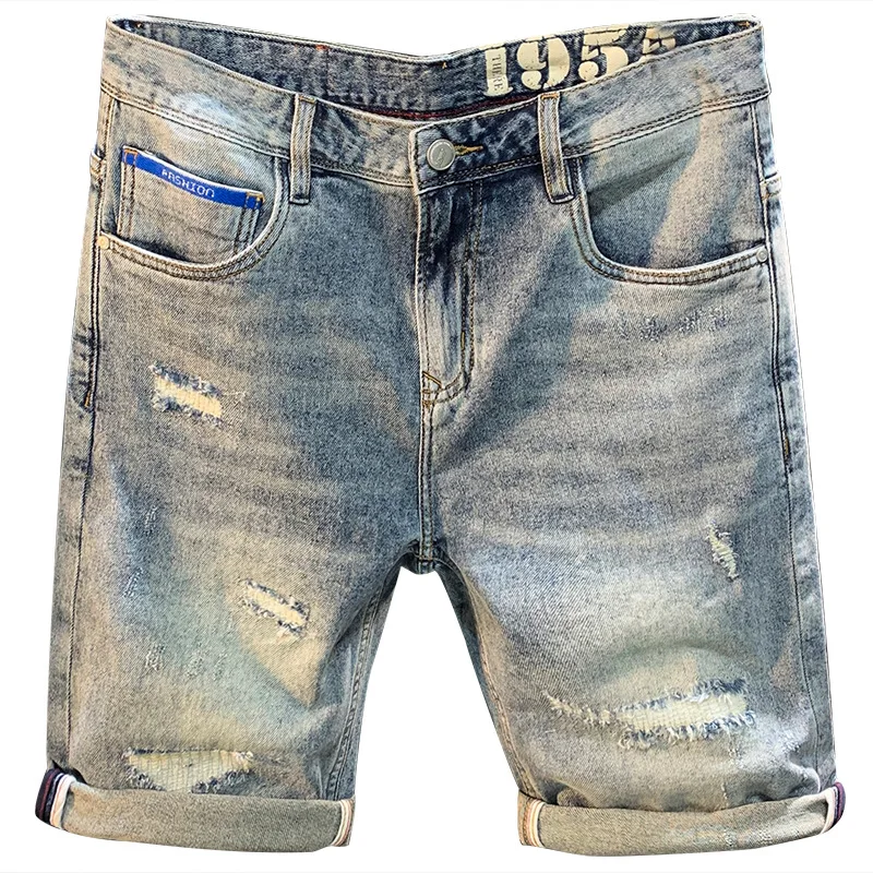 Denim Shorts Men's Summer Thin Straight Ripped Thin and BreathableinsFashion Brand Casual Simple All-Match Pirate Shorts