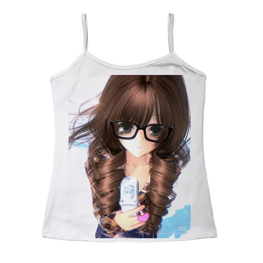 Y2K-Brille, lockiges Haar, Anime-Mädchen, Klapphandy-Print, Damen Slim-Fit Langarm-T-Shirt, Retro Harajuku Manga, enganliegendes Streetwear-Oberteil – Detail 6
