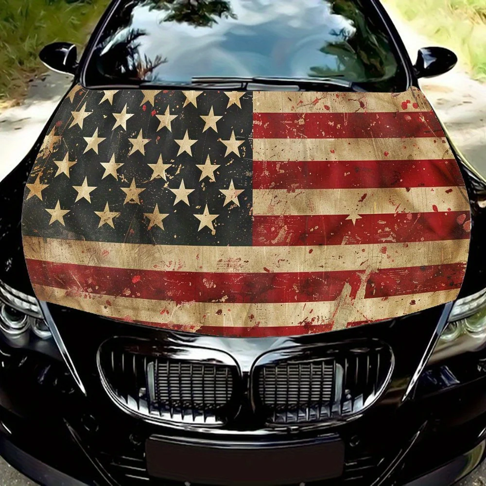 

Виниловые обертывания для автомобиля из ПВХ с американским флагом в стиле ретро, самоклеящаяся водонепроницаемая наклейка на капот автомобиля, защита для украшения автомобиля S