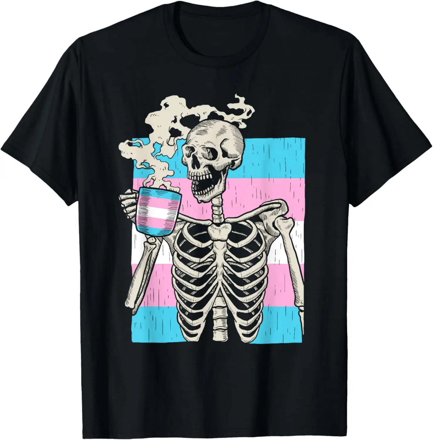 

Skeleton Drinking Coffee LGBT-Q Transgender Pride Trans Flag T-Shirt