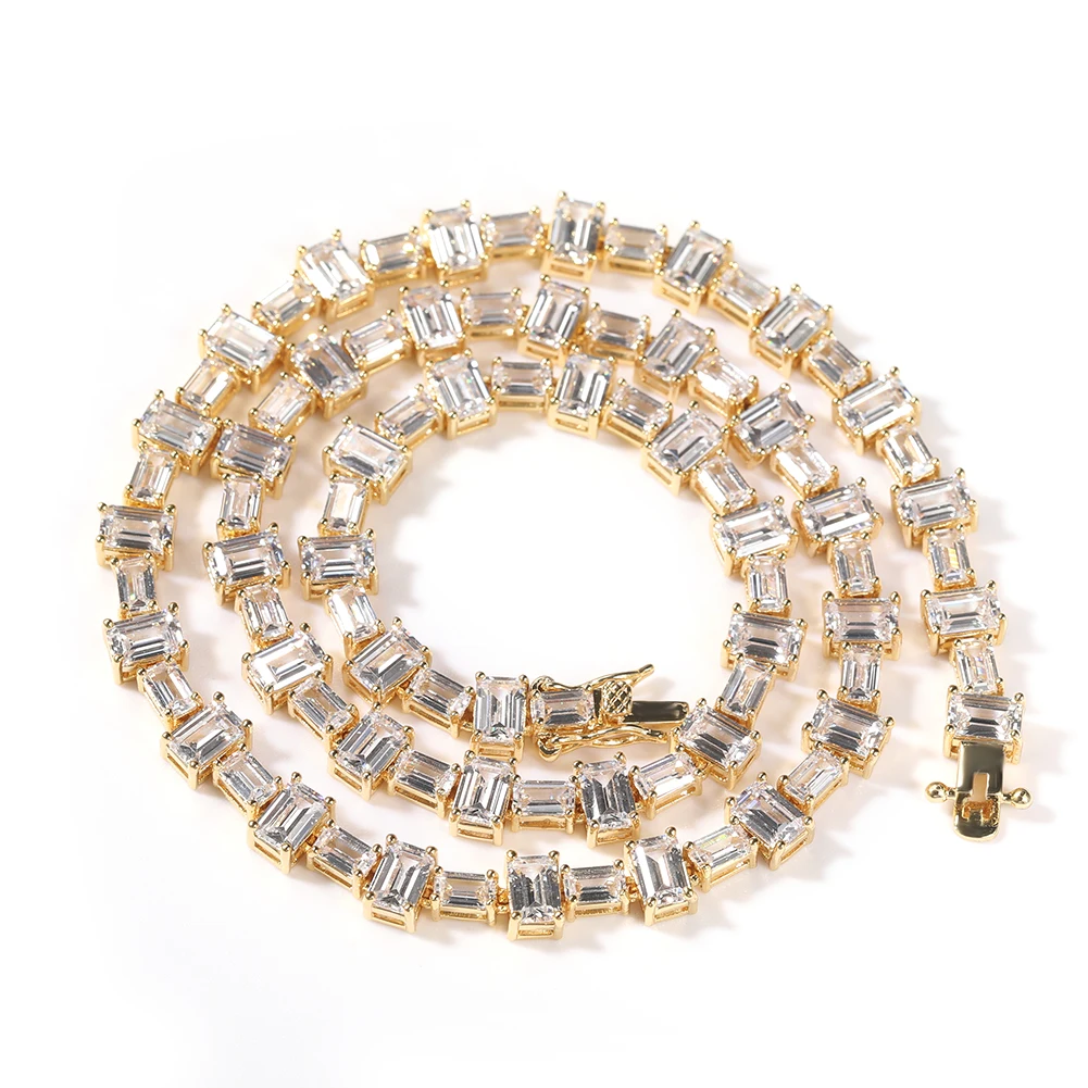 Uwin 6.5mm Tennis Chain Necklace Mixed Pink Clear Baguettecz Cubic Zirconia Link Chain Spring Clasp Luxury Hiphop Jewelry
