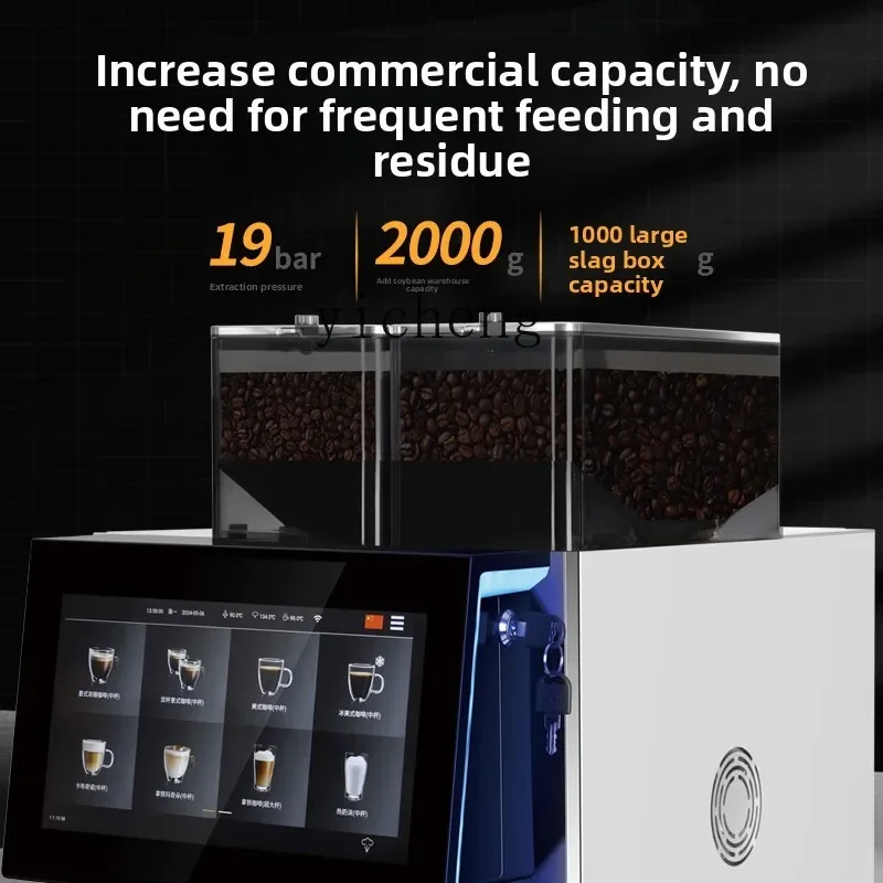 Molino de café automático comercial de 22CC con código de escaneo de autoservicio, molinillo de doble depósito de granos integrado con pantalla táctil.
