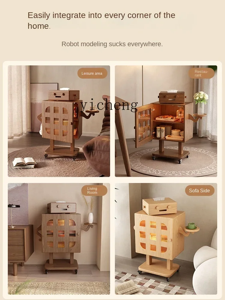 Zf mobile bedside table solid wood bedroom with  storage creative robot children's bedside table