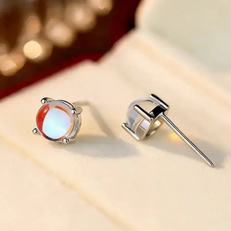 Huitan Chic Unique Imitation Opal Stud Earrings for Women Simple Exquisite Trendy Accessories Stylish Daily Life Party Jewelry