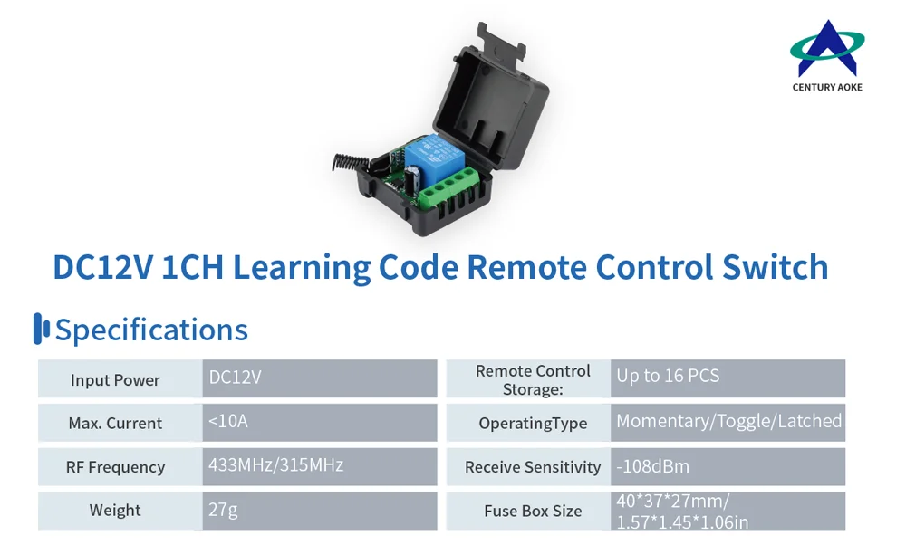 Module Relais Sans Fil 433MHz 1 Canal DC 3.6-30V – Avec 4 Télécommandes Incluses