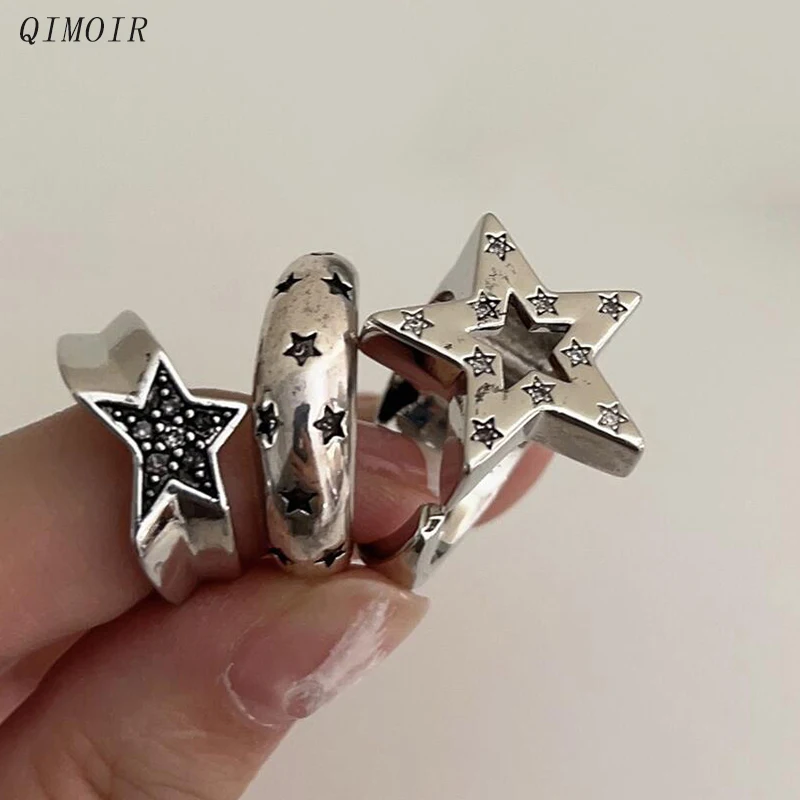 Burnished Metal Color Star Rings Heavy Punk Styles For Women Men Retro Vintage Hand Jewelry Girl Fashion Trendy New Design C1200