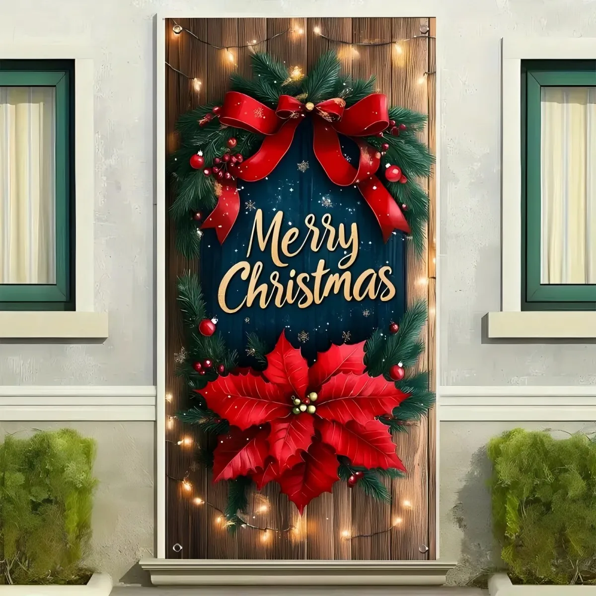 1 Christmas gift door cover photo background cloth to celebrate the New Year Red flowers polyester photo background cloth