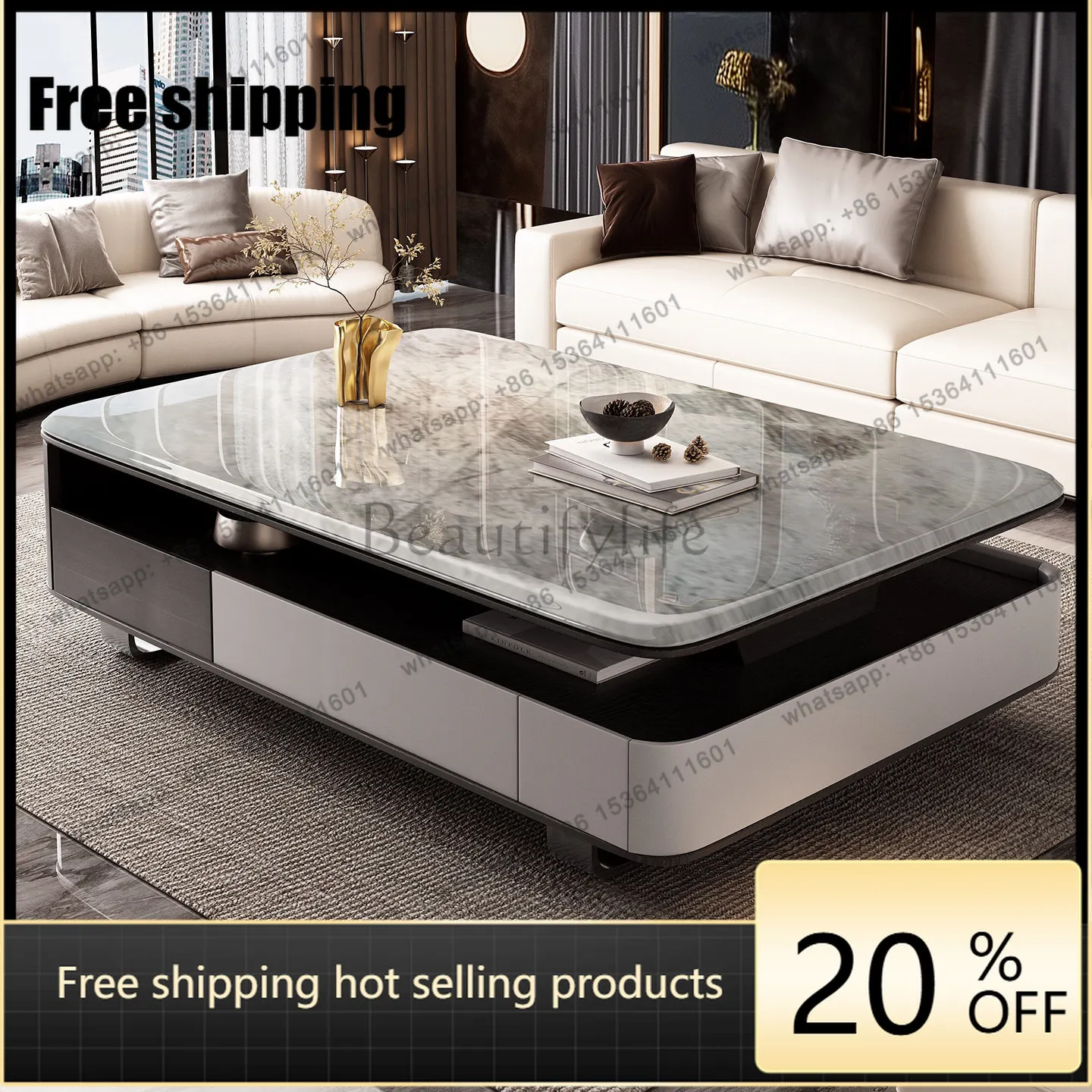 XX. Modern wind microcrystalline stone coffee table, small apartment living room, simple coffee table