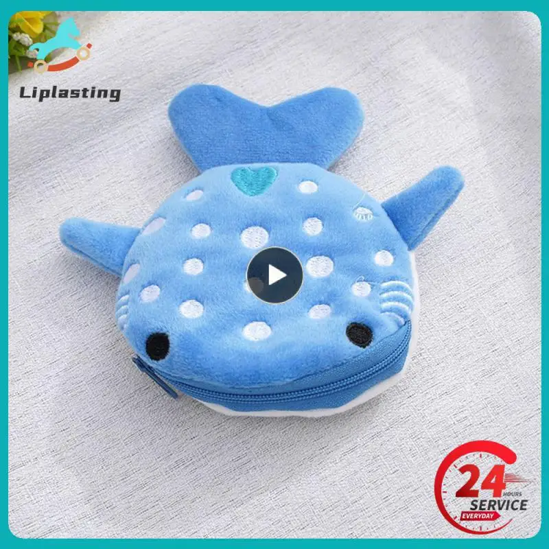 

Women Coin Purse Cartoon Cute Plush Shark Coin Purse Zip Plush Three-dimensional Coin Purse Headphone Bag Wallet Key Holder