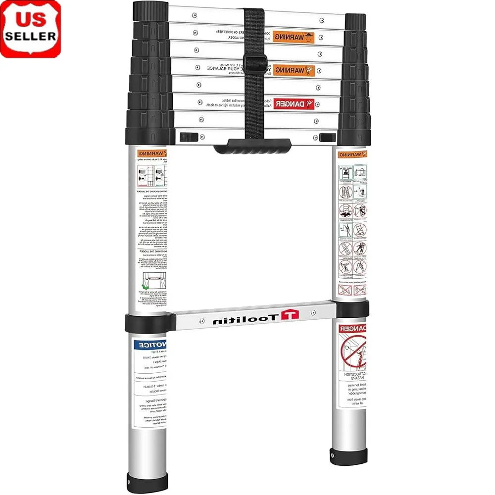 Drabina teleskopowa 8,5 stóp z możliwością cofania jednym przyciskiem Przenośna aluminiowa drabina przedłużająca Konstrukcja z miękkim zamykaniem Składana składana drabina