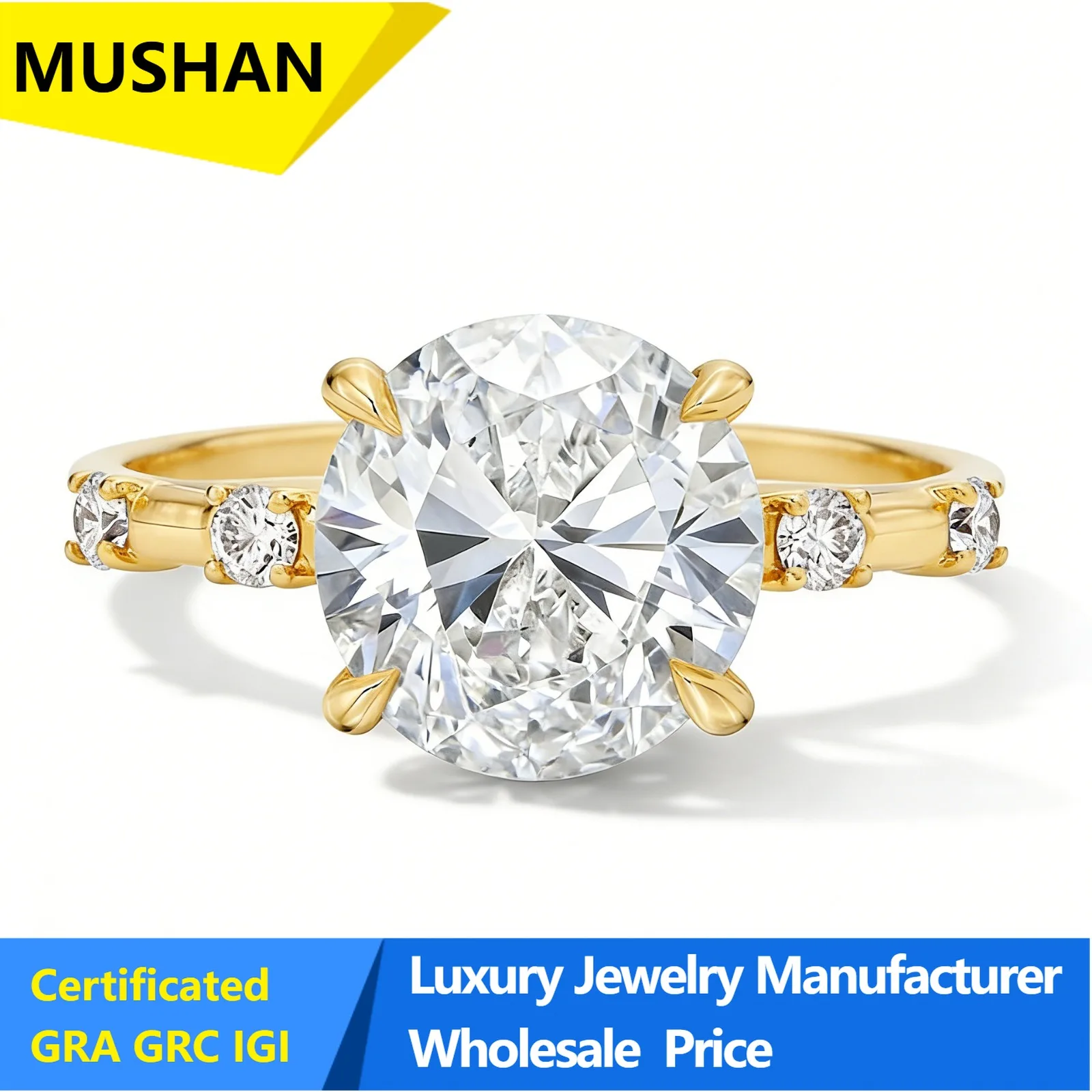 MUSHAN Luxury 2 Carat Round Lab Grown Diamond Ring IGI Certificated 925 Sterling Silver Wedding Party Birthday Bridal Bands Ring