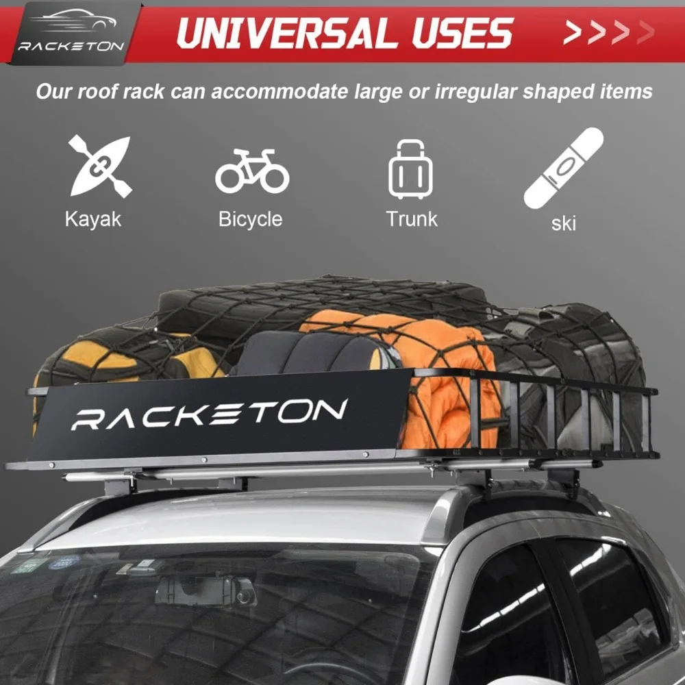 سلة شحن سقف SUV شديدة التحمل مقاس 64 × 39 × 8 بوصة، رف أمتعة فولاذي مضاد للصدأ للشاحنات #6