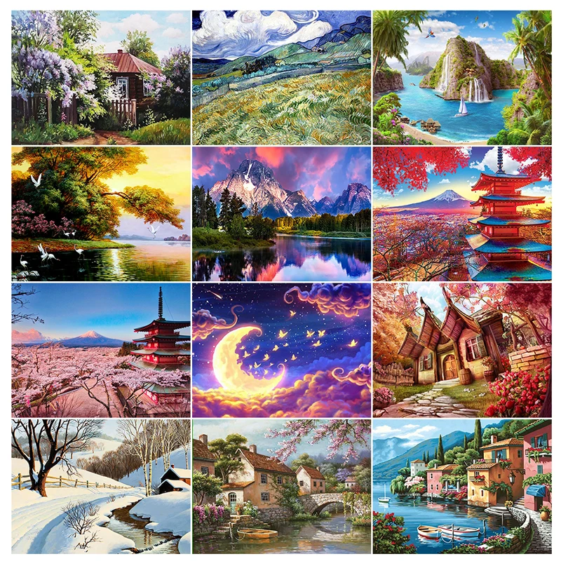 

5D Diamond Painting Landscape Diamond Embroidery DIY Full Rhinestone Mosaic Architectural Cross Stitch Kit Art Home Decor Gift