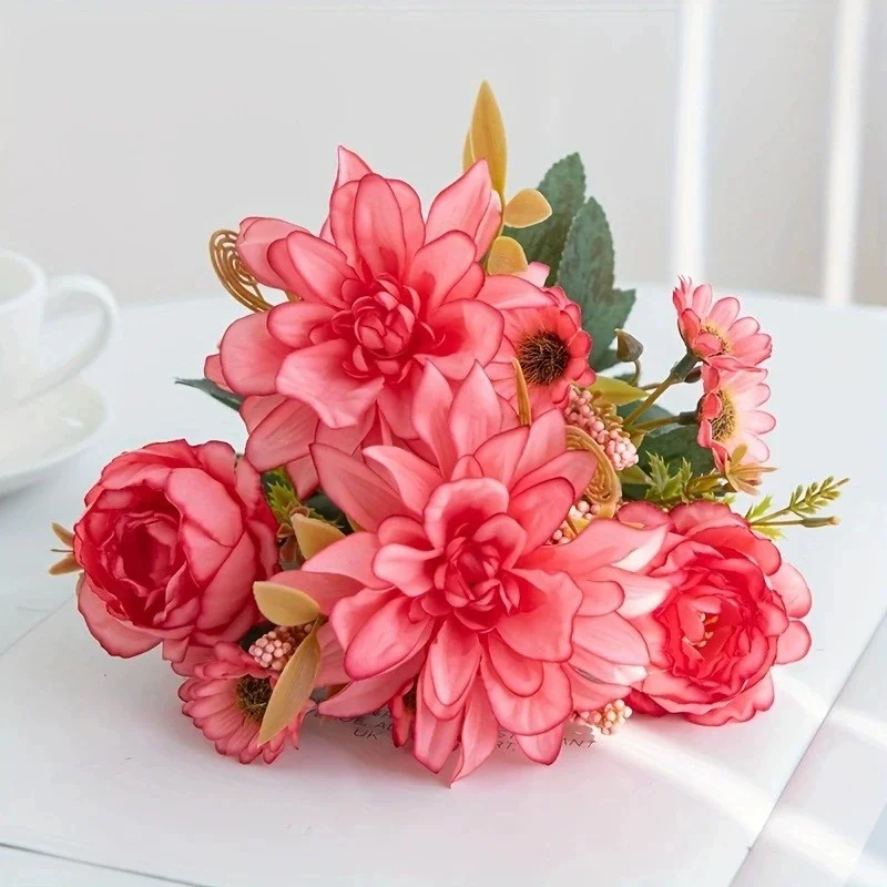 Simulierter Dahlie-Blumenstrauß, für Hochzeitsbögen, Heimdekoration, künstliche Wohnzimmer-Tischdekoration, künstliche Blumen – Detail 8