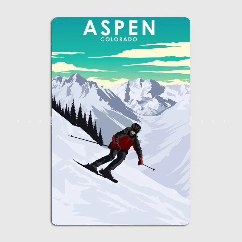 Tourist Attraction Aspen Colorado Ski Resort Posters Wall Art Metal Painting Vintage Garden Tin Sign Home Decor Room Decoration