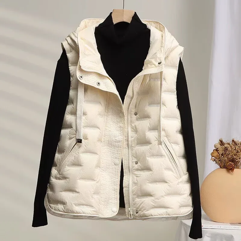 

Women's Vest Extra-large Size 200 kg fat MM Winter Eiderdown Cotton Vest Women Hooded Waistcoat Sleeveless Bread Clothing Tide
