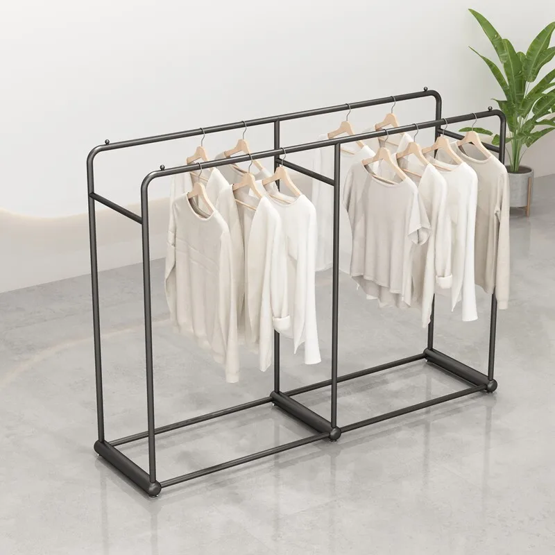 

Black clothing store display rack Double row floor-to-ceiling hanger Women's clothing store rack Clothing store special hanger