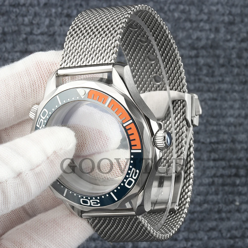 41mm NH35 Uhrengehäuse mit Mesh-Armband, wasserdicht, für NH35 NH36 Uhrwerk, 31mm Zifferblatt, Edelstahl Seamaster 300 Uhrengehäuse – Detail 4