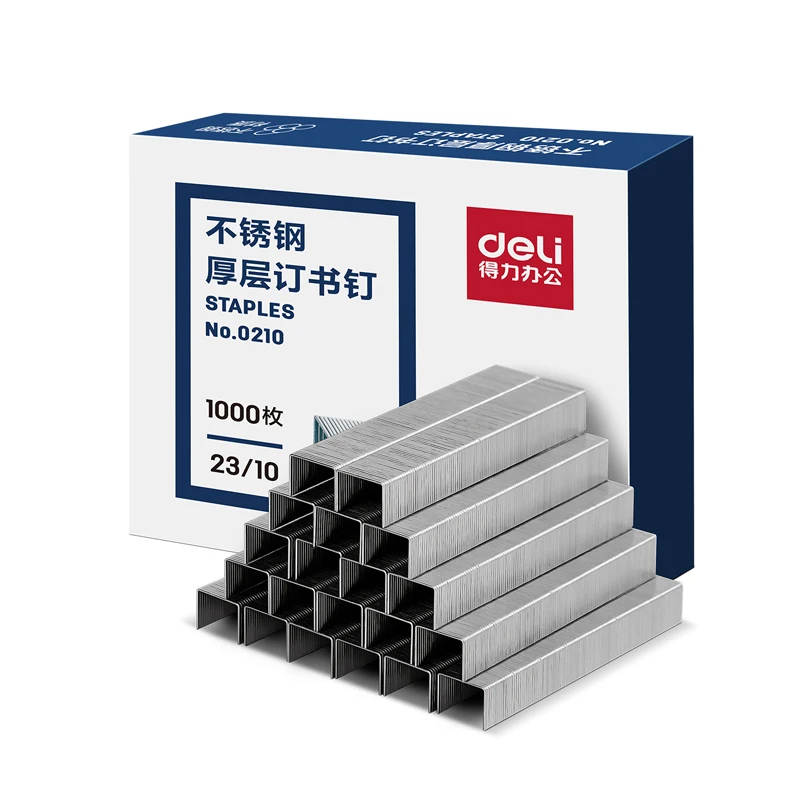 Deli 23/10 Stainless Steel Staples 1000pcs/box Heavy Duty Metal Staples Refill for Office School Home Binding Supplies