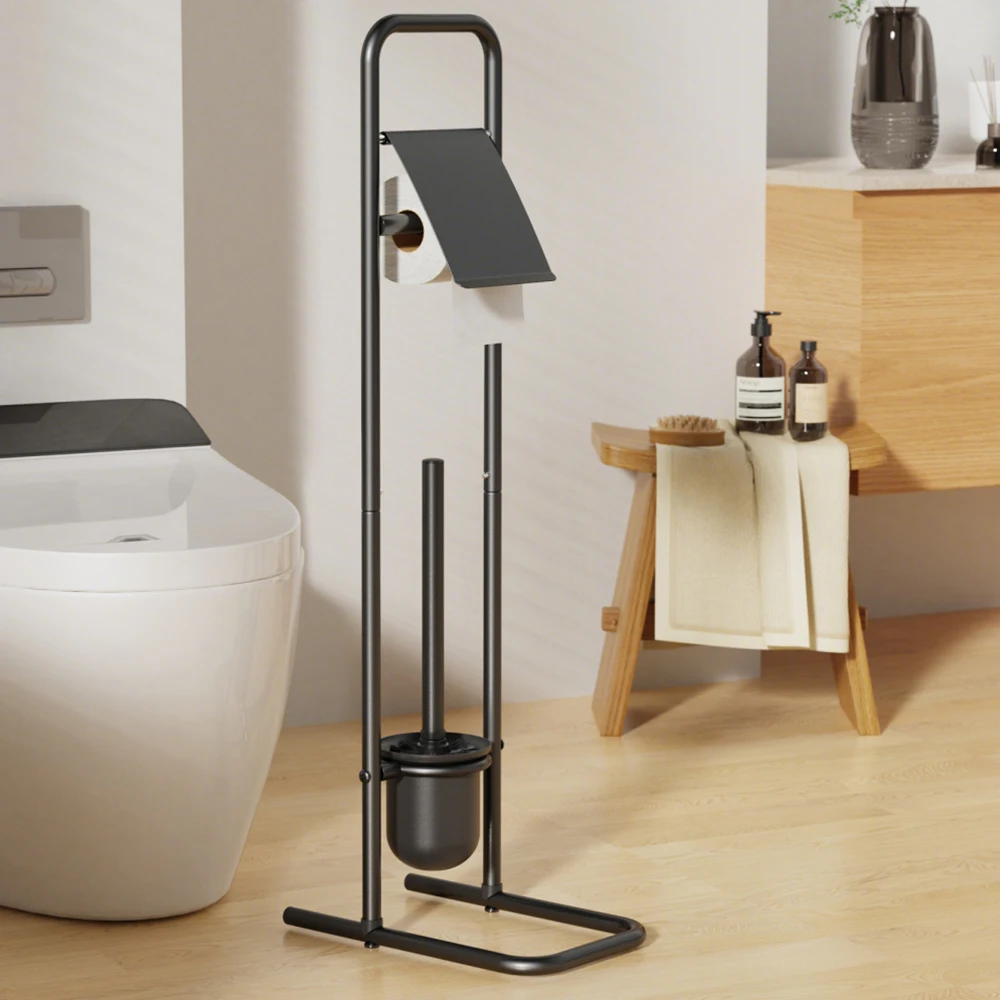 Toilet Brush and Holder Long Handled for Bathroom Floor standing model with tissue holder Heavy Duty Deep Cleaning Cleaner Brush - view 5