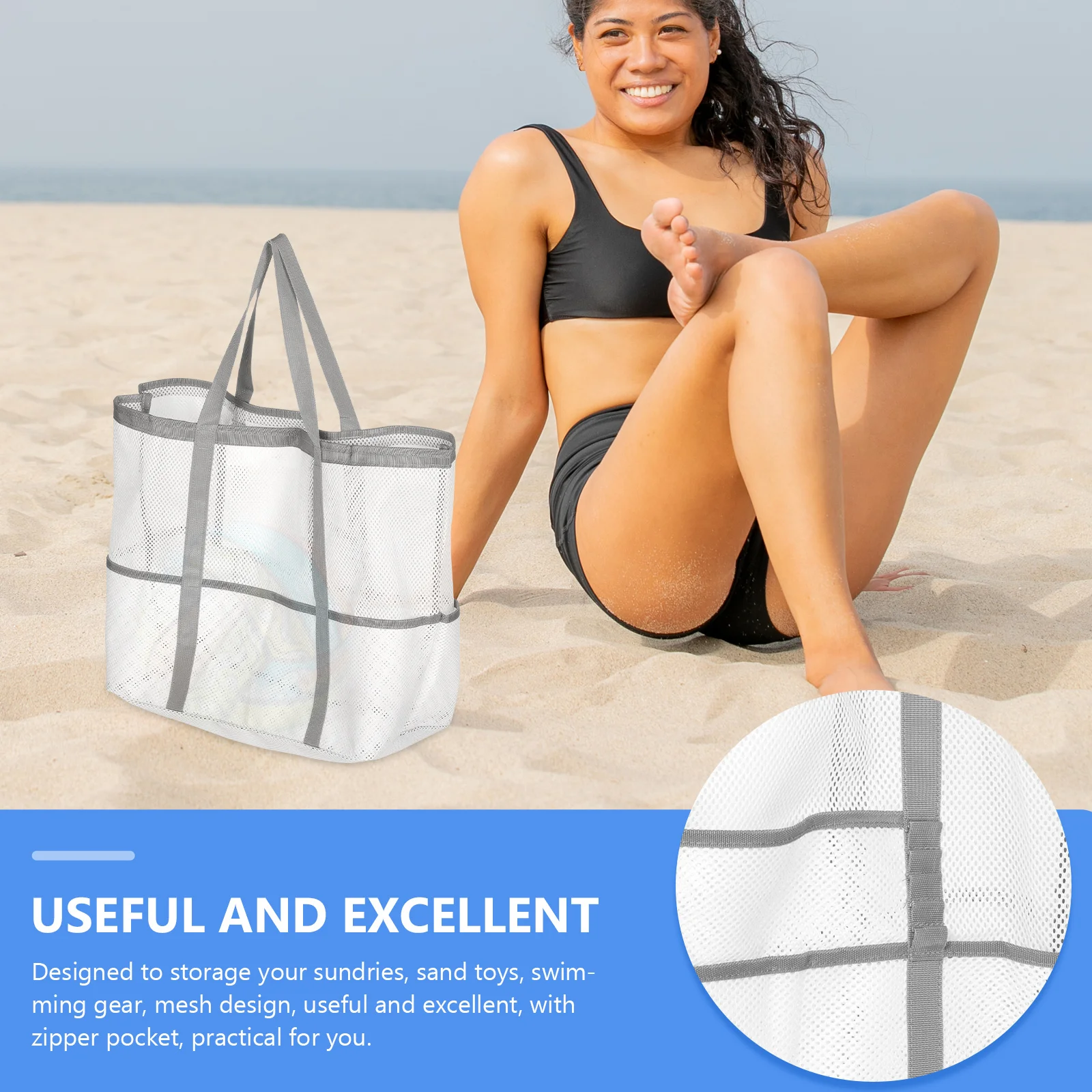 Mesh Beach Bag for Women Large Capacity Swim Tote with Handle Waterproof Sand Resistant Storage Pockets Ideal for Beach