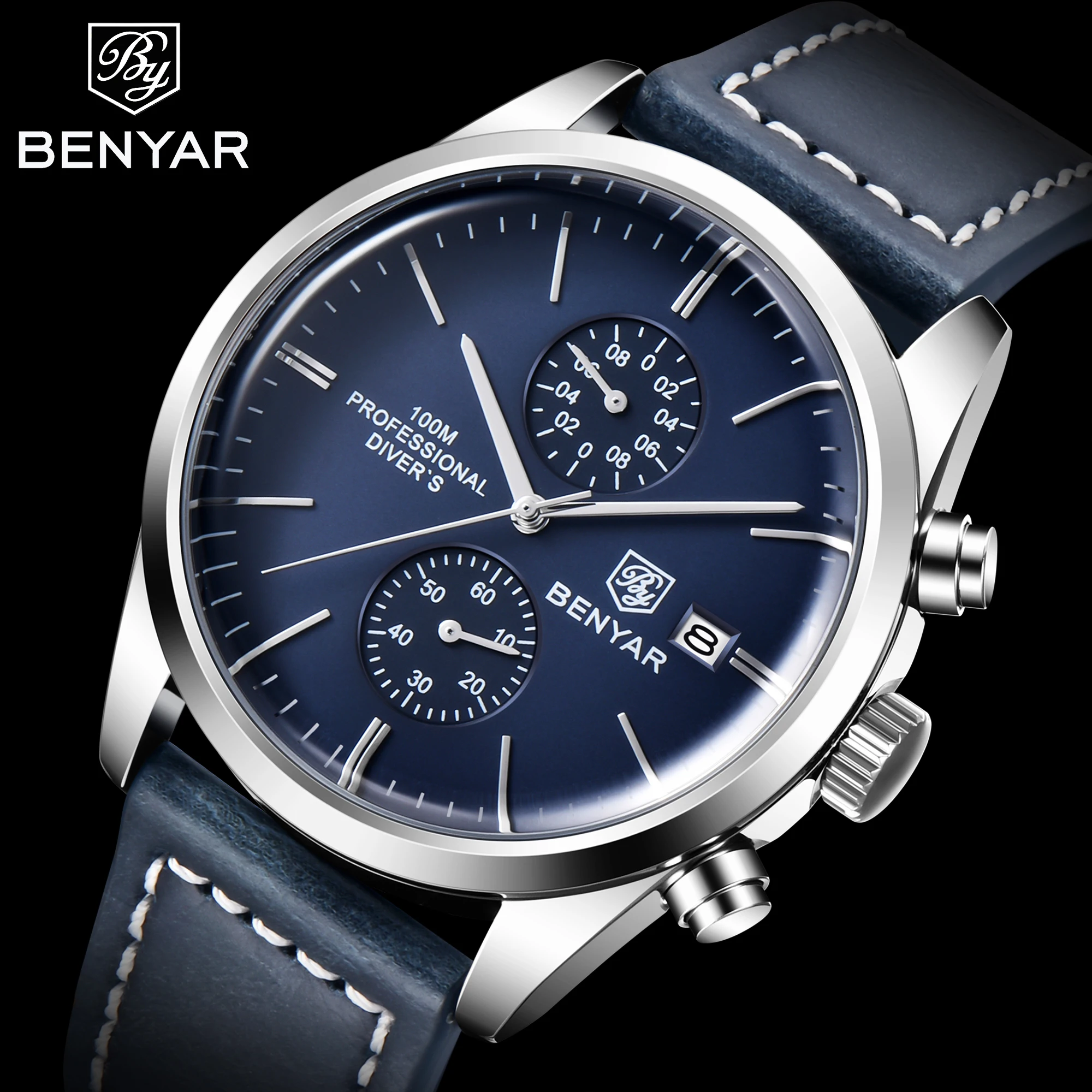 2021 New BENYAR New Multifunctional Quartz Leather Watch with men’s business and Leisure Calendar Watch BY-5187