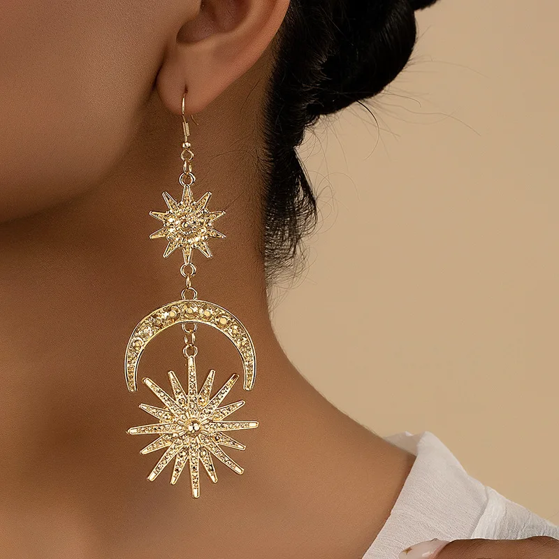 Exaggerated Hexagram Earrings For Moon Metal Geometric Ear Accessories Holiday Party Gift Fashion Jewelry BE073