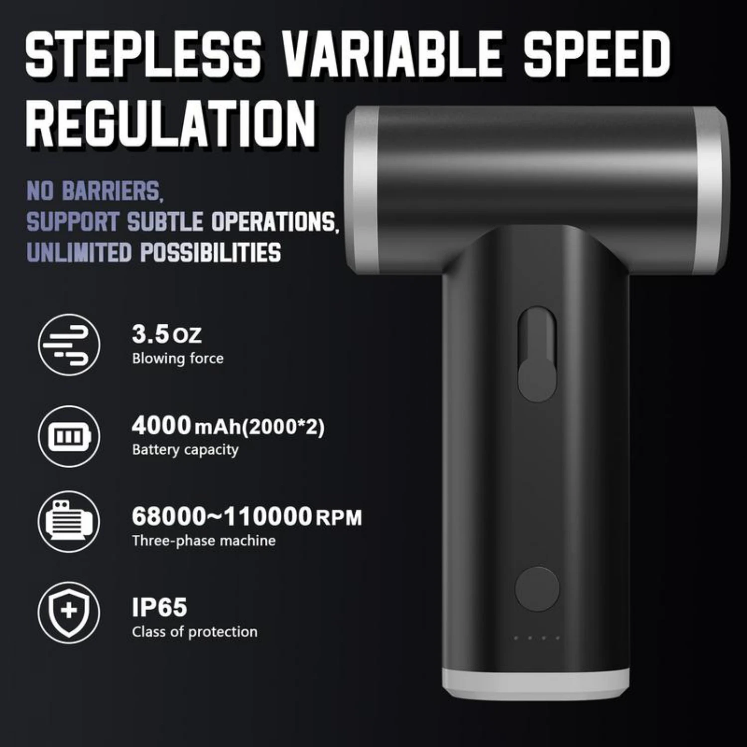 พัดลมเทอร์โบเจ็ทแบบชาร์จ USB ขนาดกะทัดรัดและพกพาได้ - พัดลมเทอร์โบมือถือทรงพลังสําหรับสํานักงาน การอบแห้งในรถยนต์ การทําความสะอาด และกลางแจ้ง