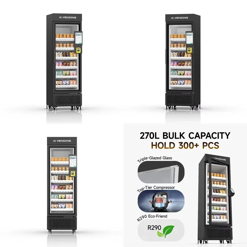 for 270 Can Frozen Vending Machine Smart Refrigerated Snack Dispenser with Nayax Card Reader Cashless Payment System