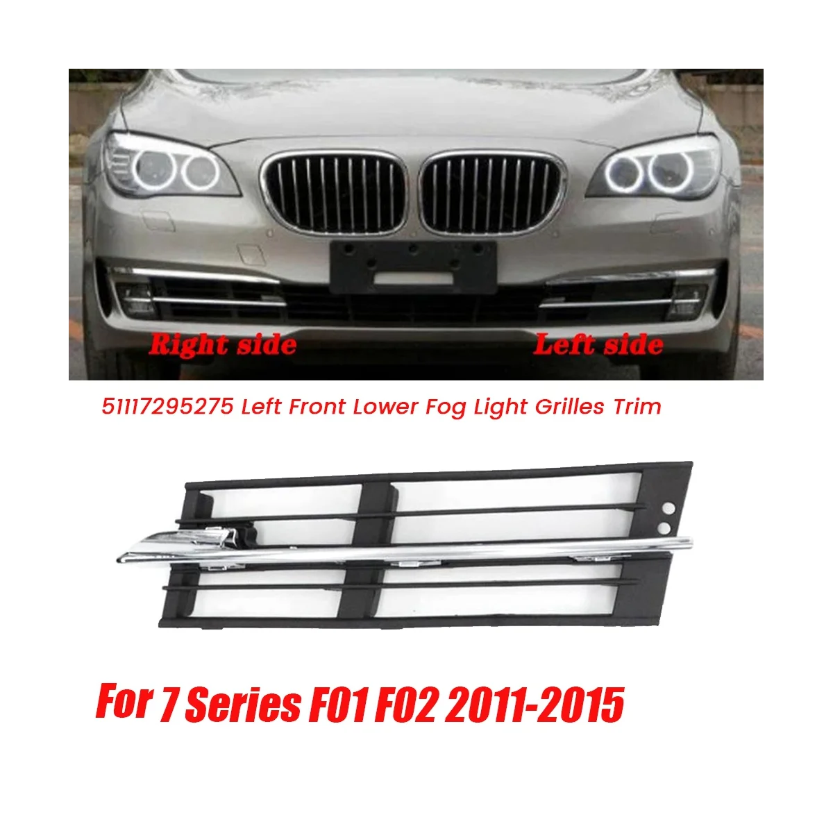 51117295275 Left Front Lower Bumper Fog Light Grilles Trim for BMW 7 Series F01 F02 2011-2015 Fog Lamp Air Vent Cover