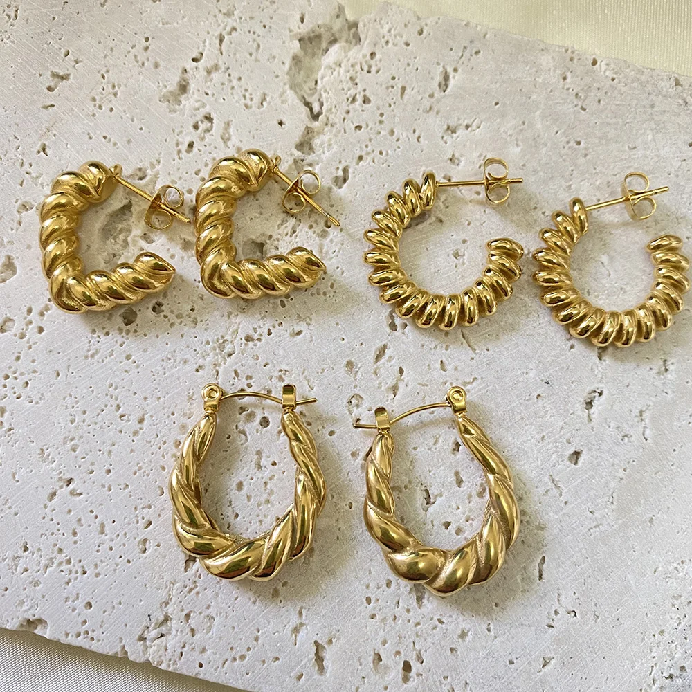 New ins Stainless Steel Gold Earring For Women Vintage Spiral Hoop Earrings Fashion Aesthetic Jewelry Gift