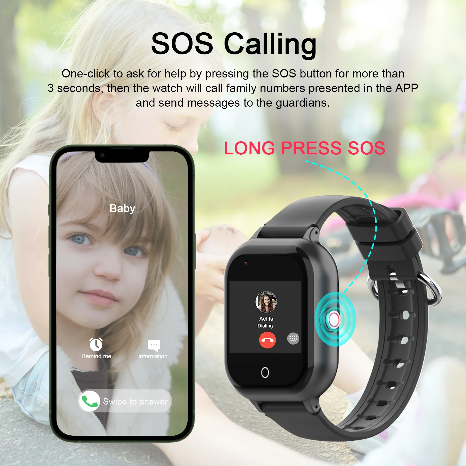 ساعة Wonelex 4G Kids الذكية GPS/WiFi Tracker، مكالمة فيديو WhatsApp، تنبيه SOS والاهتزاز - ساعة هاتف آمنة للأطفال KT24