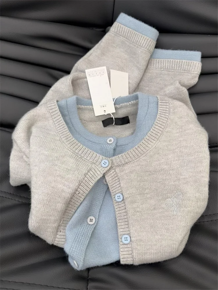 Korean Sle Color Blo Knitted Cardigan Women's Early Autumn ay Lazy High End Feeling Top Outerwear Sweater Jaet
