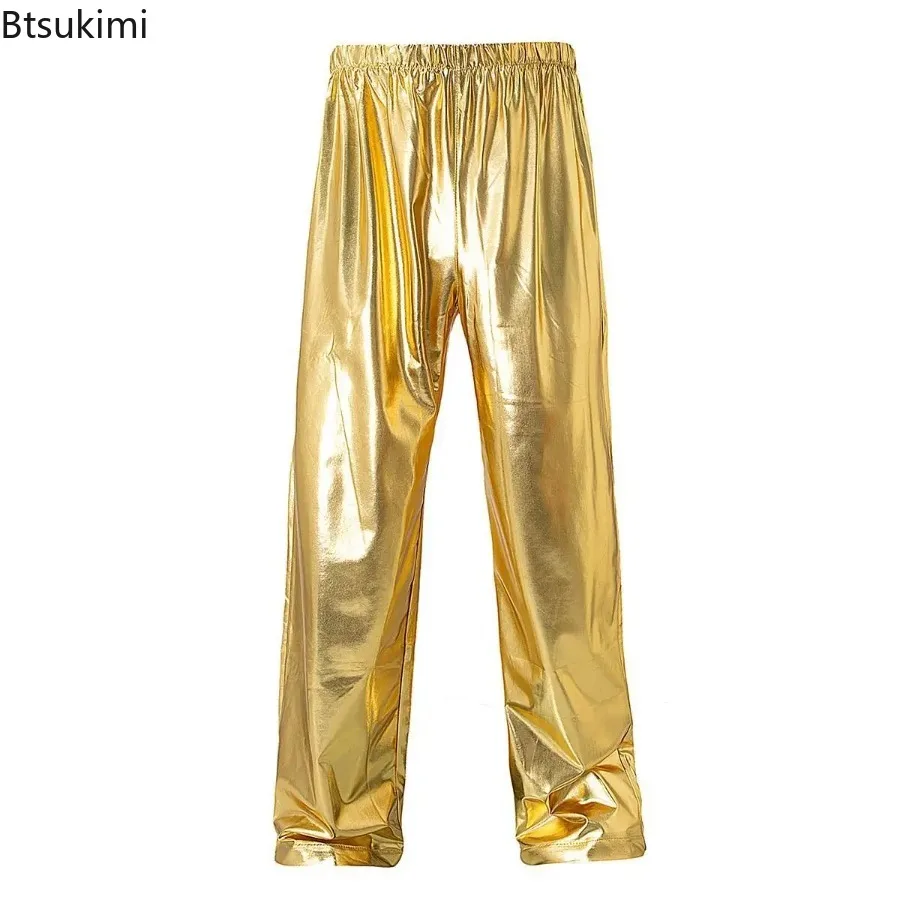 Men's Fashion Dance Loose Pants Spring High Elastic Waist Wide Leg Bling Sequined Full Trousers Dancewear Jazz Dance Costumes
