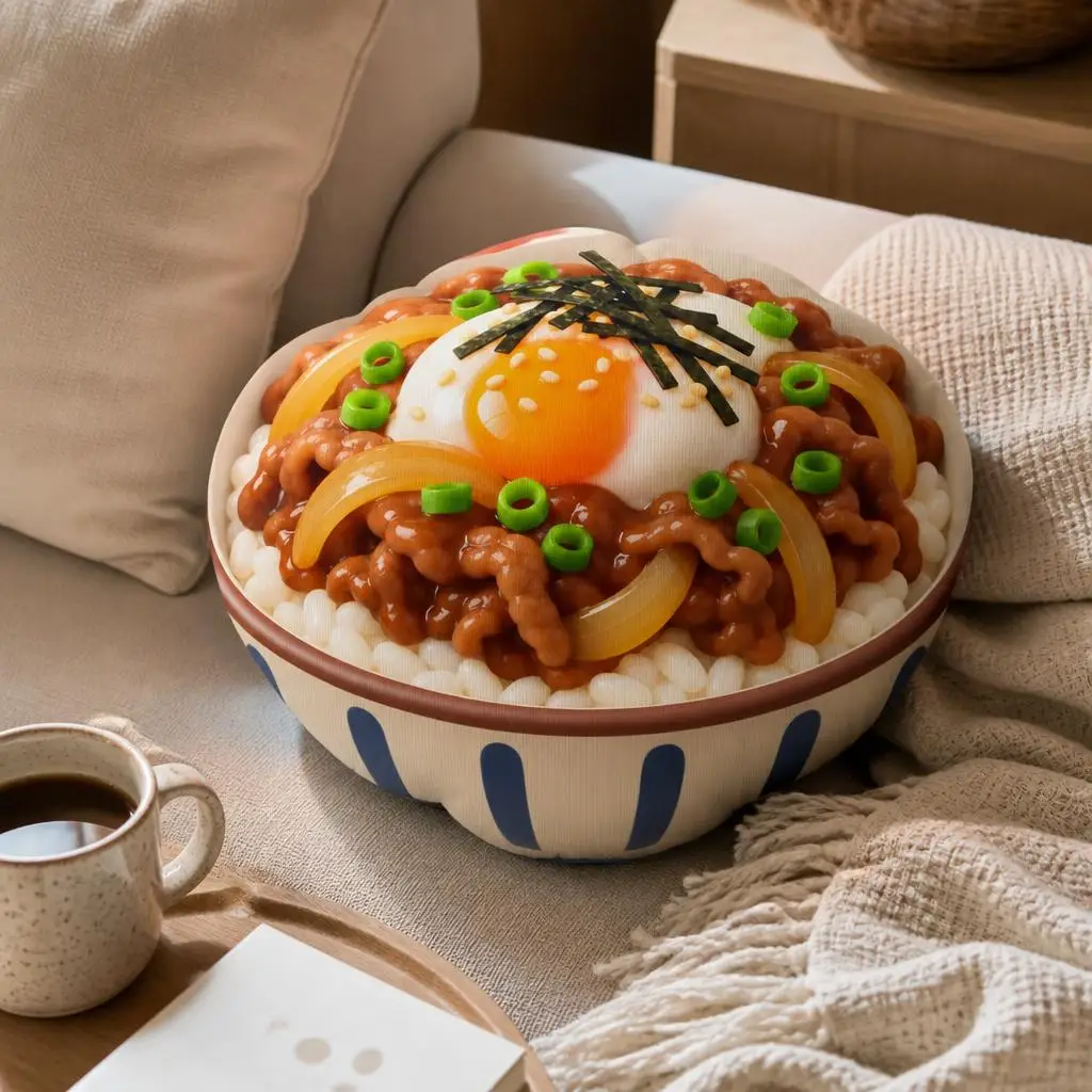 Japanese Curry Rice Bowl Shaped Stuffed Throw Pillow Food Cushion Irregular Decorative Pillow for Kitchen and Sofa Home Decor