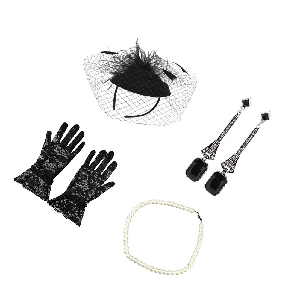 1 مجموعة 1 مجموعة الزفاف إكسسوارات الشعر كيت أغطية الرأس الحجاب قفاز قلادة أقراط حفل زفاف ديكور موضة غطاء الرأس الإناث مجموعة
