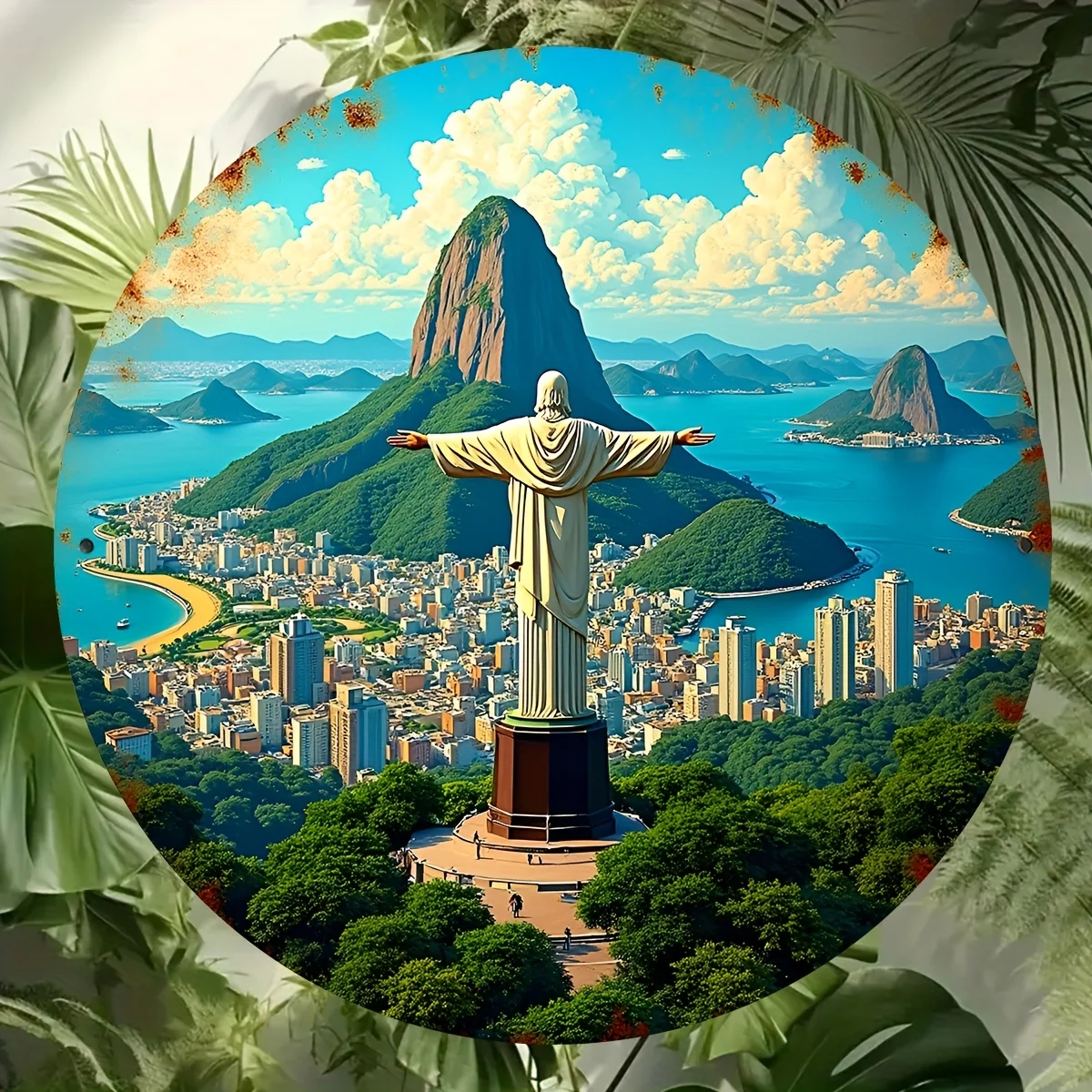 Metal Aluminum Plaque_1 Piece_Rio De Janeiro_Brazil Christ the Redeemer Statue Round Sign_Home Wall Decoration_Garden Office