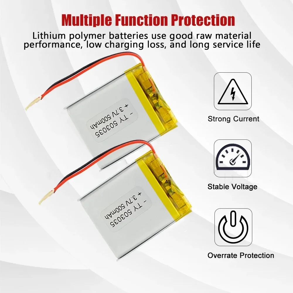 Akumulator litowo-polimerowy 500 mAh 3,7 V 503035   Do zestawu słuchawkowego GPS MP3 MP4 z głośnikiem Bluetooth Inteligentny zegarek Power Bank