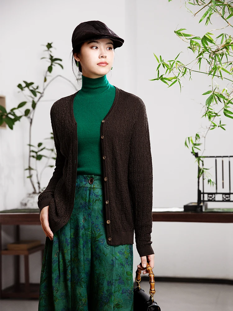 

Chinese Sle f Sugar New Autumn Winter Silk Wool V Ne Open Cardigan Knitted Base Top Warm Outerwear Women's Faion