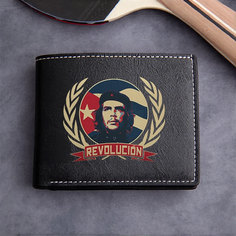REVOLUCION PU LEATHER MEN'S BIFOLD WALLET WITH CHE GUEVARA EMBLEM LIGHTWEIGHT DURABLE DESIGN FOR MODERN PROFESSIONALS