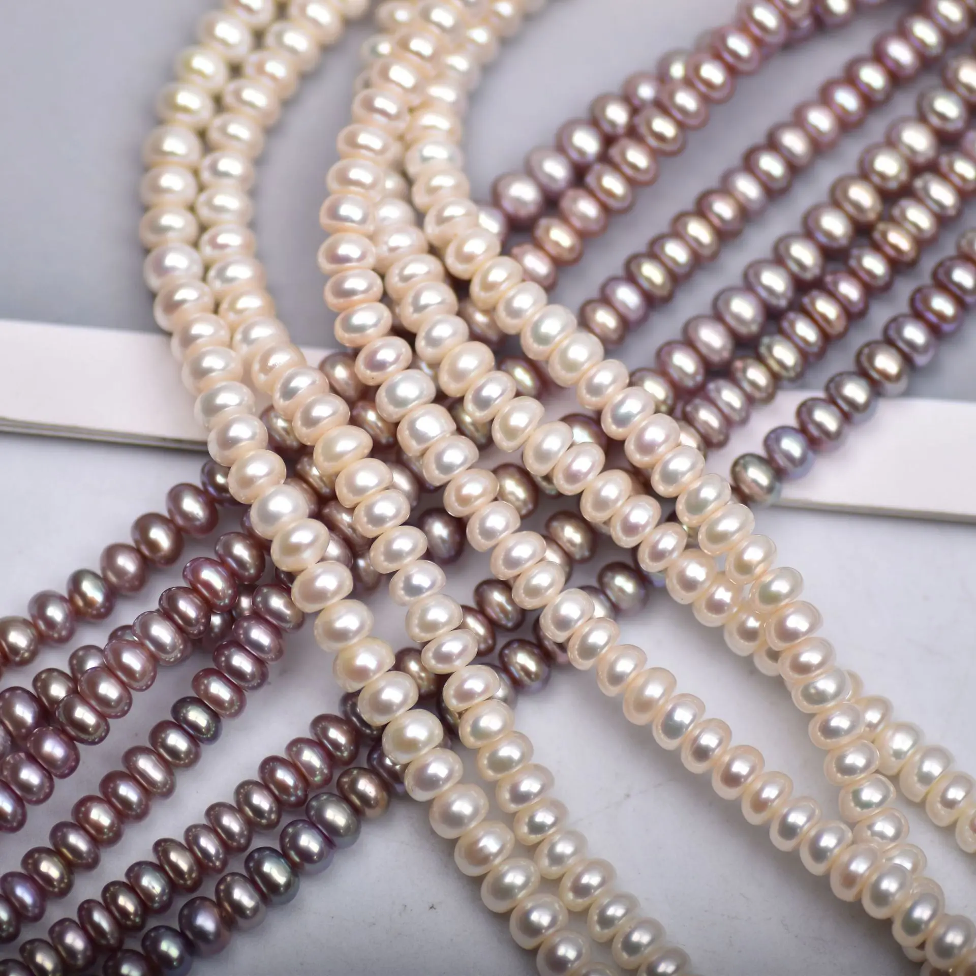 Top Grade 5-6mm High-Luster Thick Flat Beads Wheel Beads Handmade DIY Accessories Necklace Natural Bread Pearls Loose
