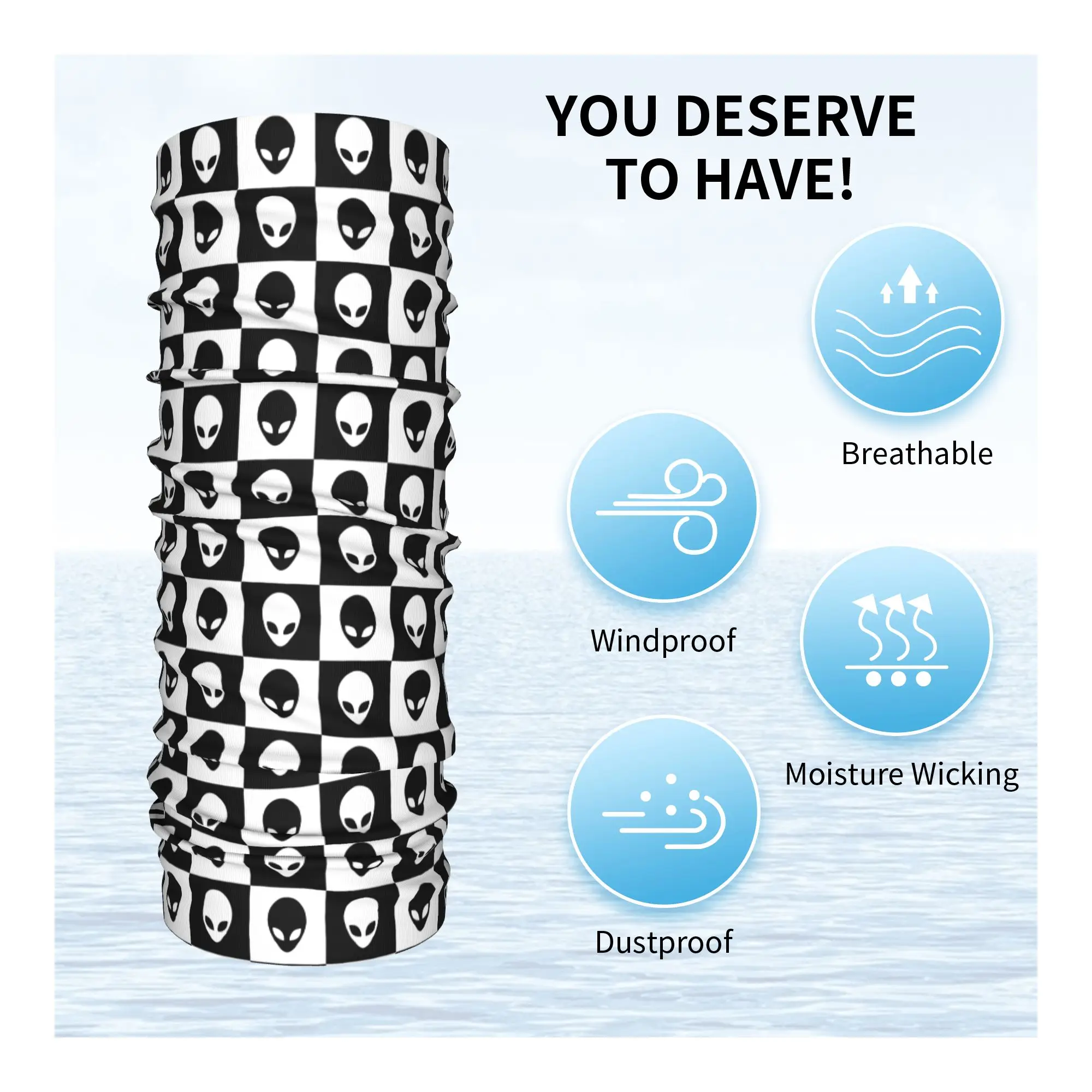 Black And White Aliens Bandana Neck Gaiter UV Protection Face Scarf Cover Men Women  Headband Tube Balaclava
